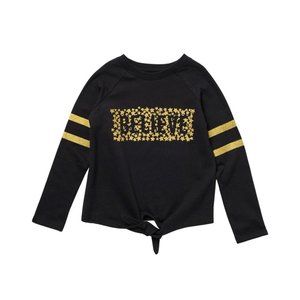 Believe Fleece Tie Front Crewneck Sweatshirt NEW W